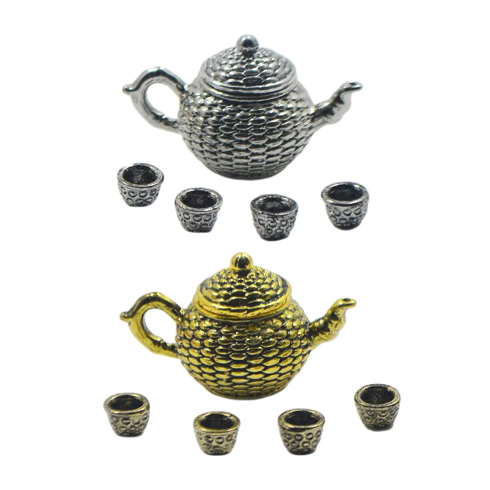 6 Piece Dollhouse Metal Teapot Set Kitchen Gift 1:12 Teapot Tea Cup