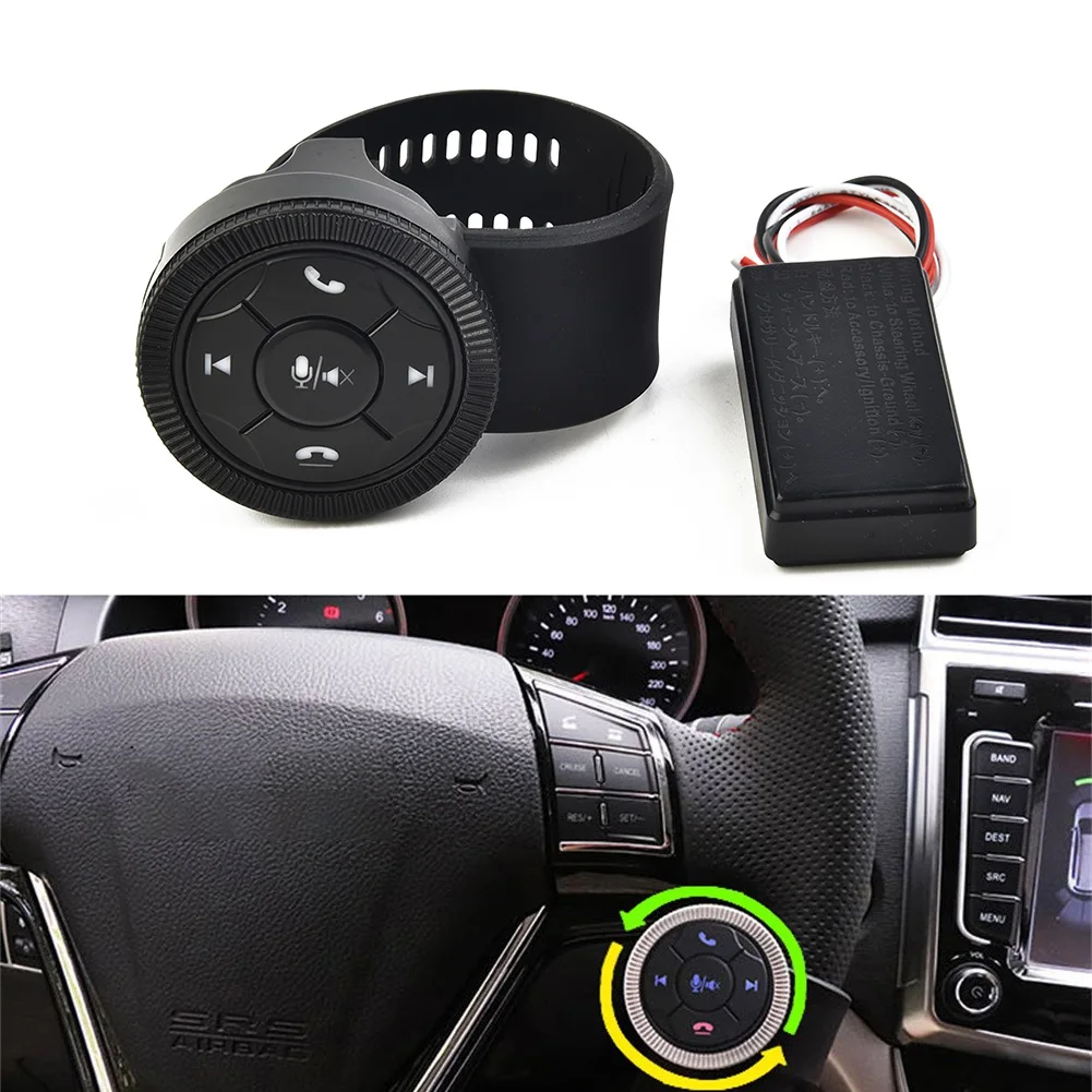 7 Keys Wireless Car Steering Wheel Control Button For Car Radio GPS Navigation Multifunction Black Round Remote Controller