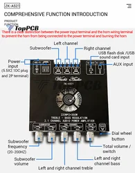 ZK-AS21 2.1 Channel TPA3255 Bluetooth Digital Power Amplifier Board Module High And Low Tone Subwoofer 220WX2+350W