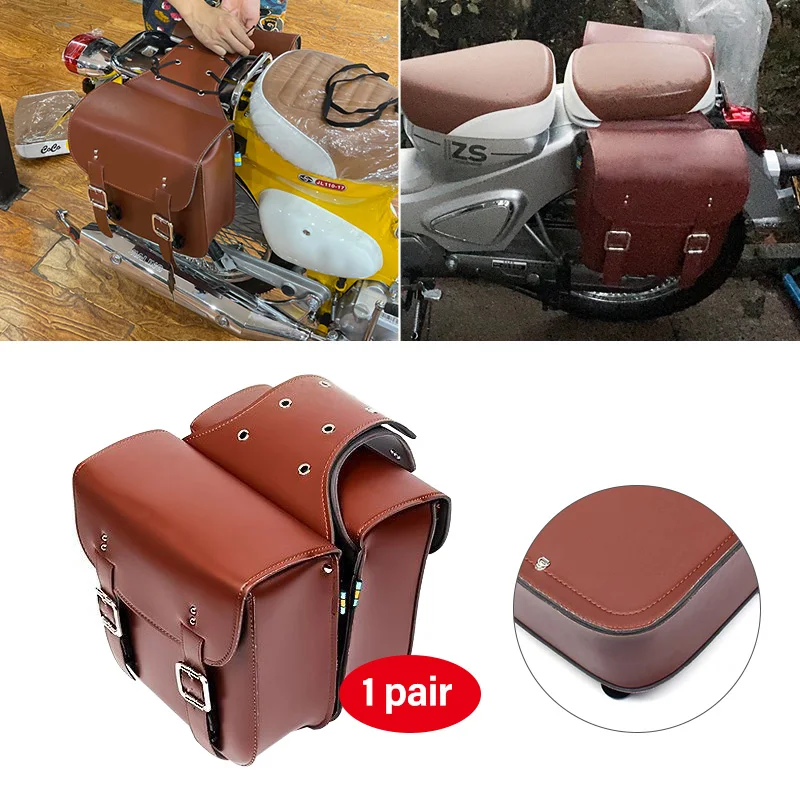 

ZK40 Retro Fashion Bike Motorcycle Saddle Bags Pouch Storage Case Side Luggage Tank Suitcase Waterproof PU Leather Motorbike