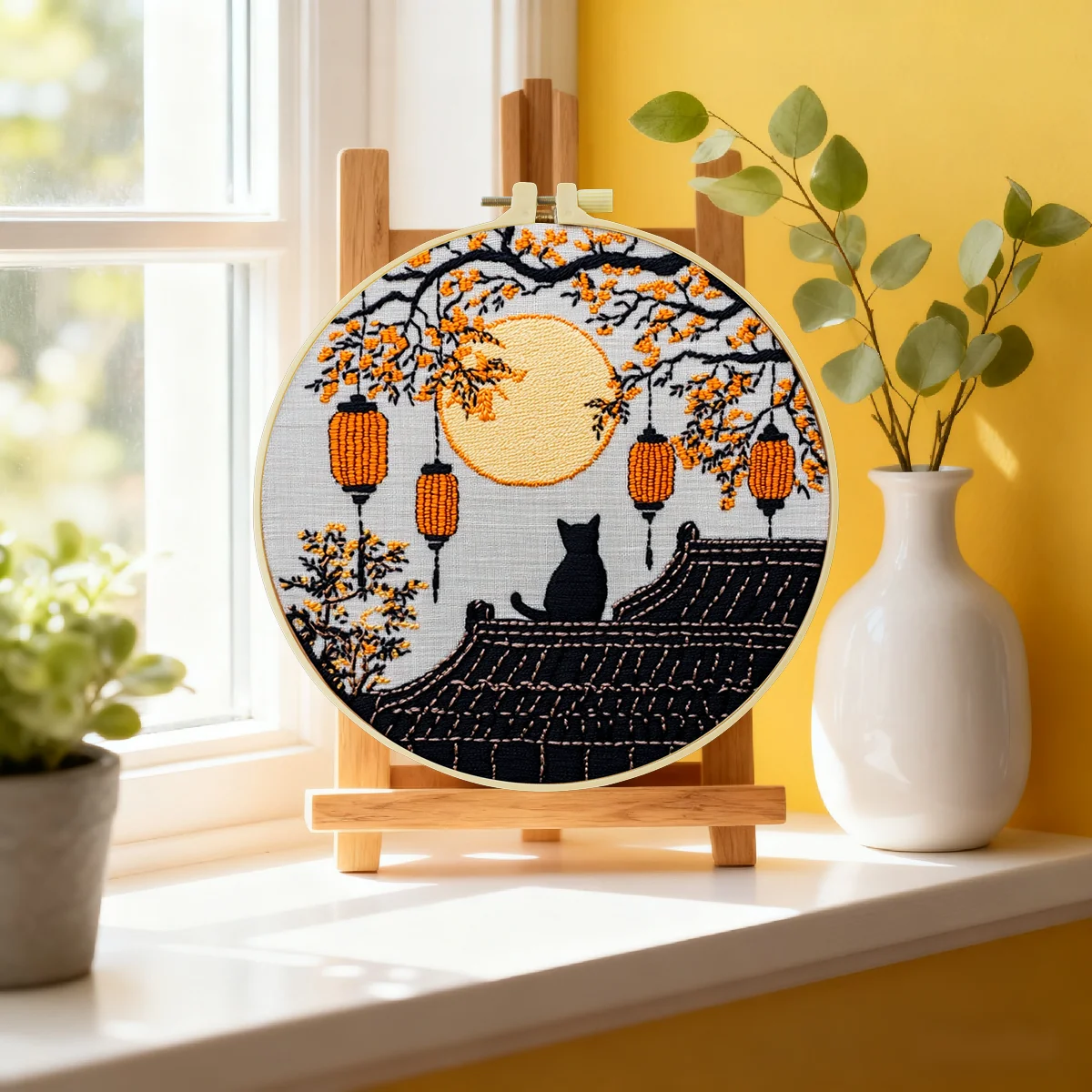 1 Stück 20X20CM/15X15CM 7,87/6,3 Zoll „Die Katze auf der Dachtraufe“ Stickerei-Starter-Kit DIY-Kit DIY-Stickerei-Kit Handarbeiten – Detail 2
