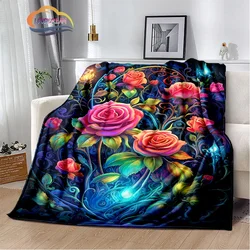 3D Printing Colored floral Rose flower Peony Blanket Soft Comfortable Home Decorate Bedroom Living Room Sofa Bed Blankets