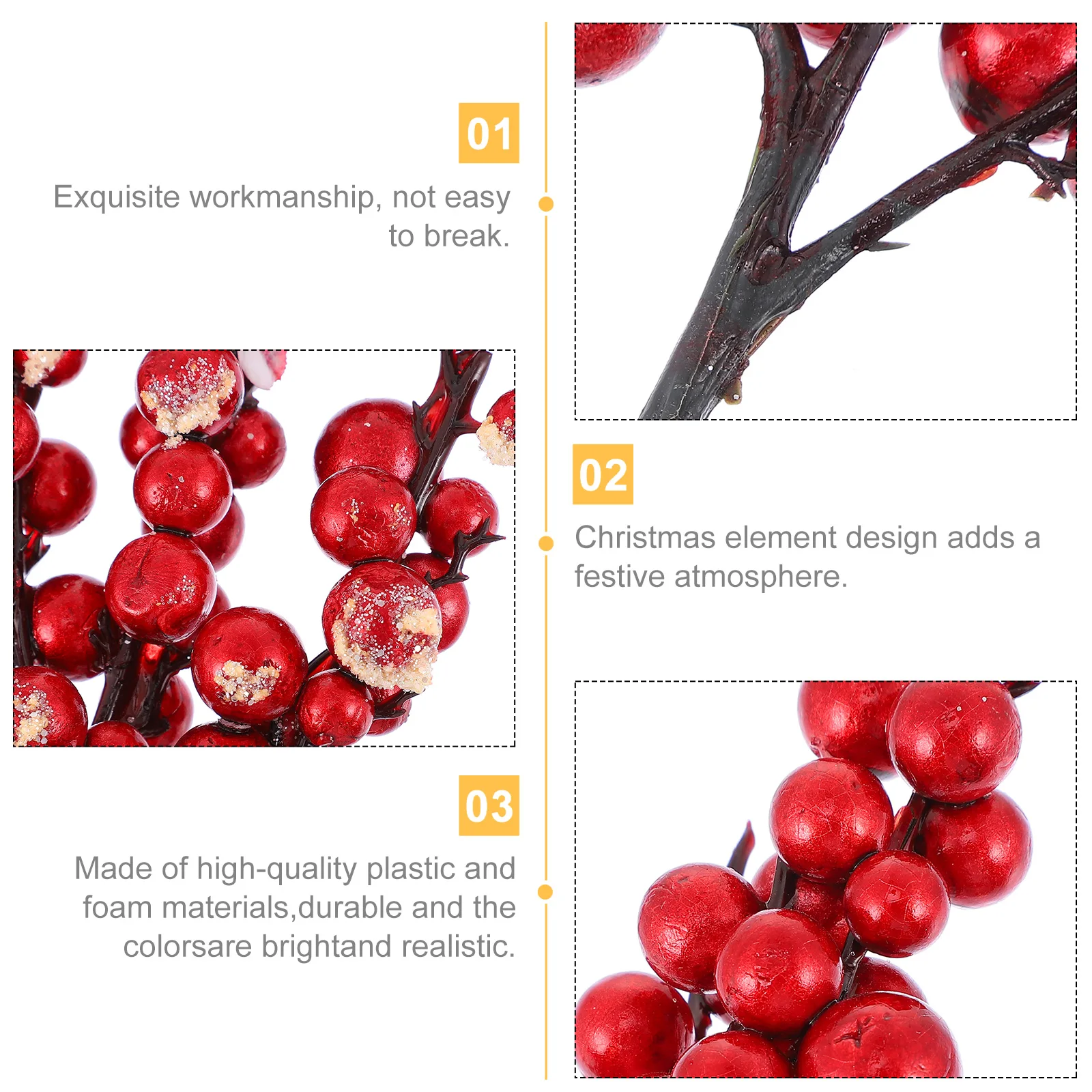 

2Pcs Simulation Berries Artificial Branches Xmas Decor Red Decorations DIY Flower Arrangement Party Supplies Plastic Realistic
