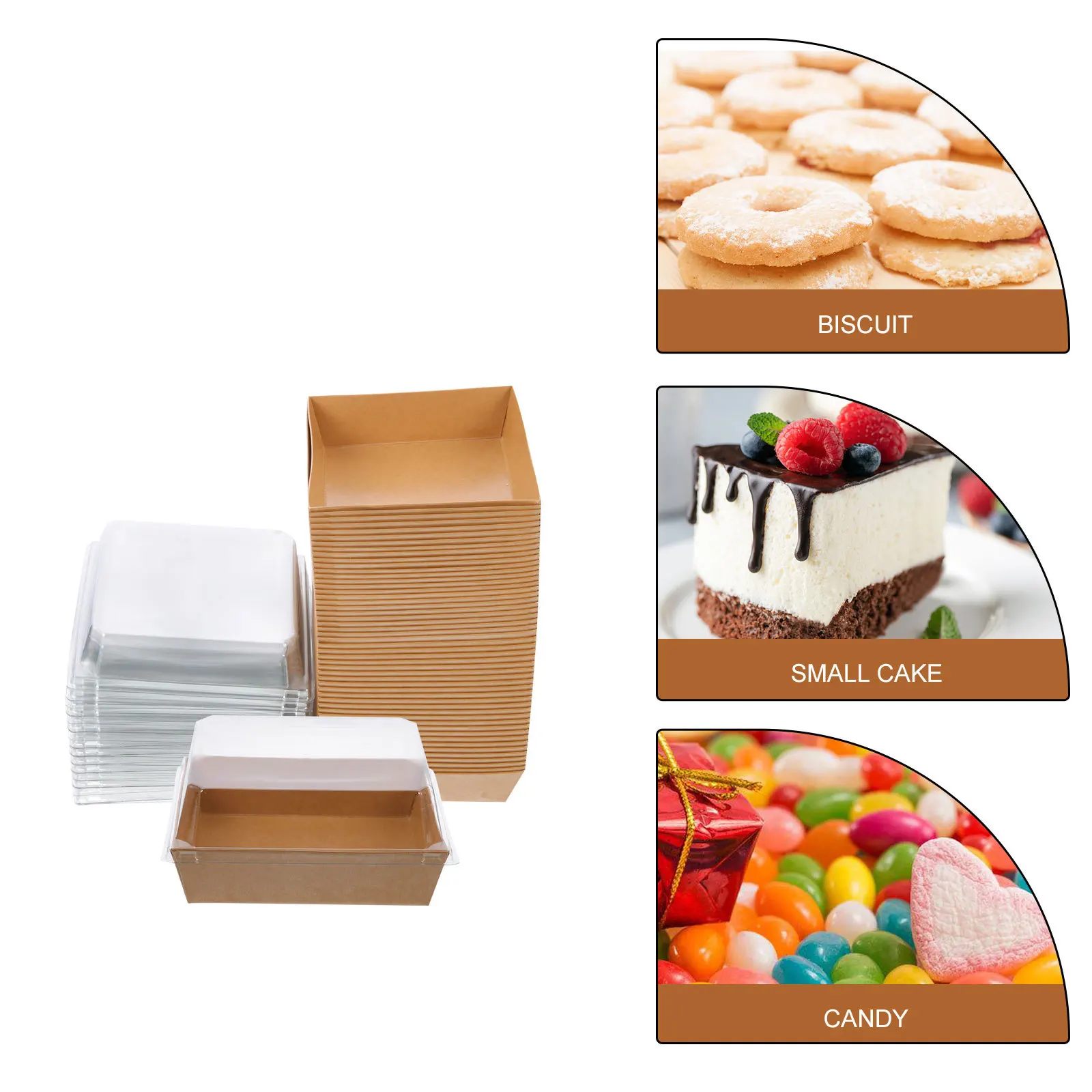 

50Pcs Clear Lid Dessert Boxes Bakery Containers Small Cake Pastry Packaging Transparent Window Safe for Treats