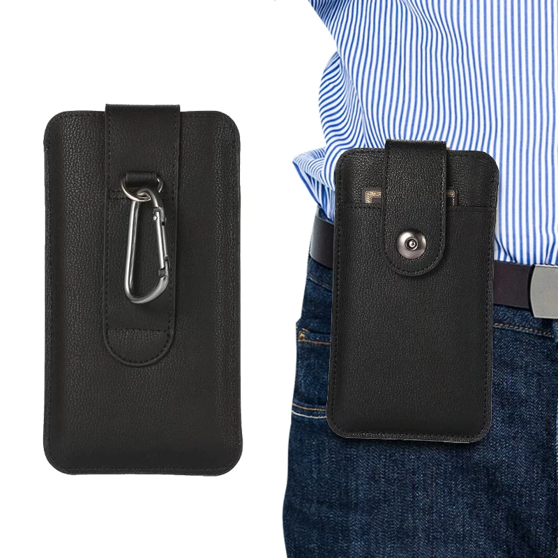 Universal Holster Belt Phone Case 5.2-7.2 inch For Samsung S24 S23 S22 S21 S20 Plus For iphone 15 14 13 12 11 Leather Waist Bag