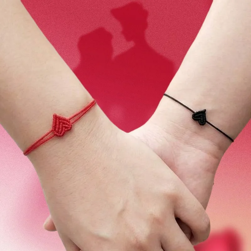 

1/2pcs Handmade Bracelet Braided Heart Rope Adjustable DIY Craft Accessories Friendship Gift for Her Him Couple Valentines Day