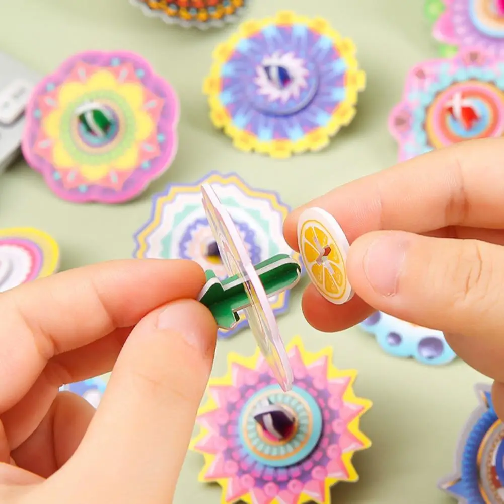 30/60/90Pcs DIY Mini 3D Paper Jigsaw Puzzles Gyro Spinning Top Toys For Kids Birthday Party Favors Stress Relief Sensory Toys