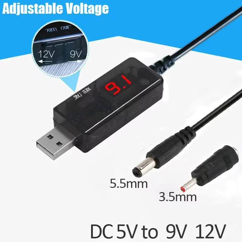 USB Power Boost Line DC 5V To DC 9V 12V Adjustab Step Up Converter Adapter Cable 5.5mm Plug for Router WIFI Modem Fan Speaker