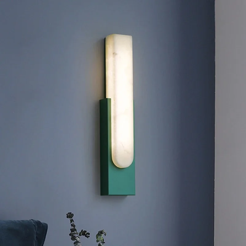 Modern Linear Wall Sconce LED Alabaster Effect Wall Lamp Metal Base Indoor Decor Light Bedroom Living Room Corridor