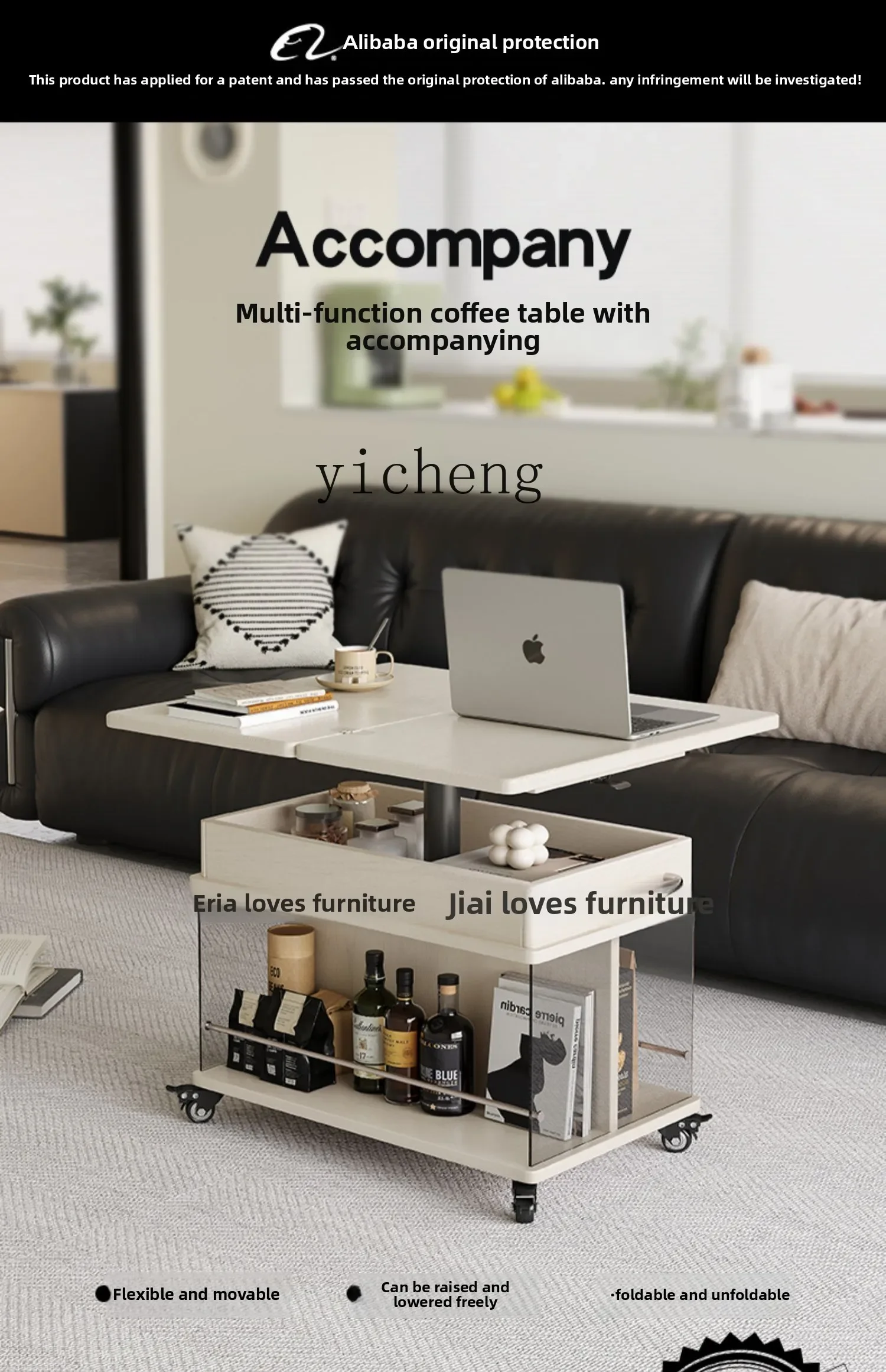 DSA  solid wood folding lifting coffee table small apartment modern simple living room sofa edge table can be moved