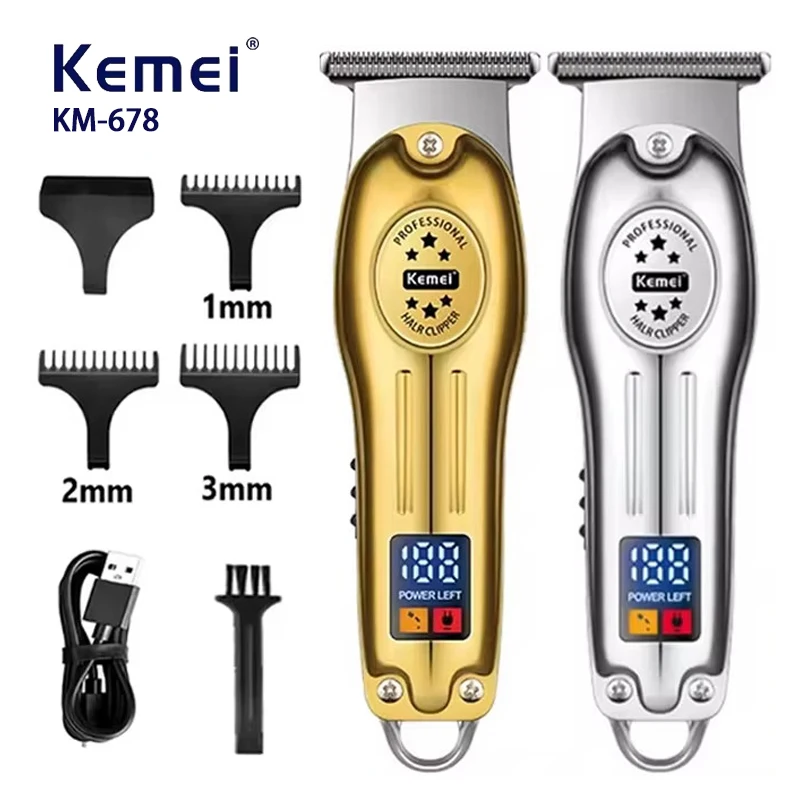 Kemei KM-678 Tragbarer Mini-Elektro-Haarschneider Professioneller Metall-Haarschneider mit LCD-Display Wiederaufladbarer Haarschneider