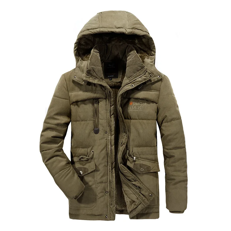 Mens Fleece Lined Cotton Jacket Winter Thick Warm Coat Multi Pocket Dad Outerwear Plus Size Parka Men's winter jacket	 Men jacke