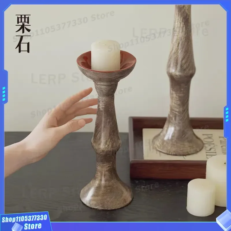 Yayun Wabi Sandy Wind Retro Oil Painting Candlestick Ornament for New Chinese Style Model Room Study Bedroom Home Decor New