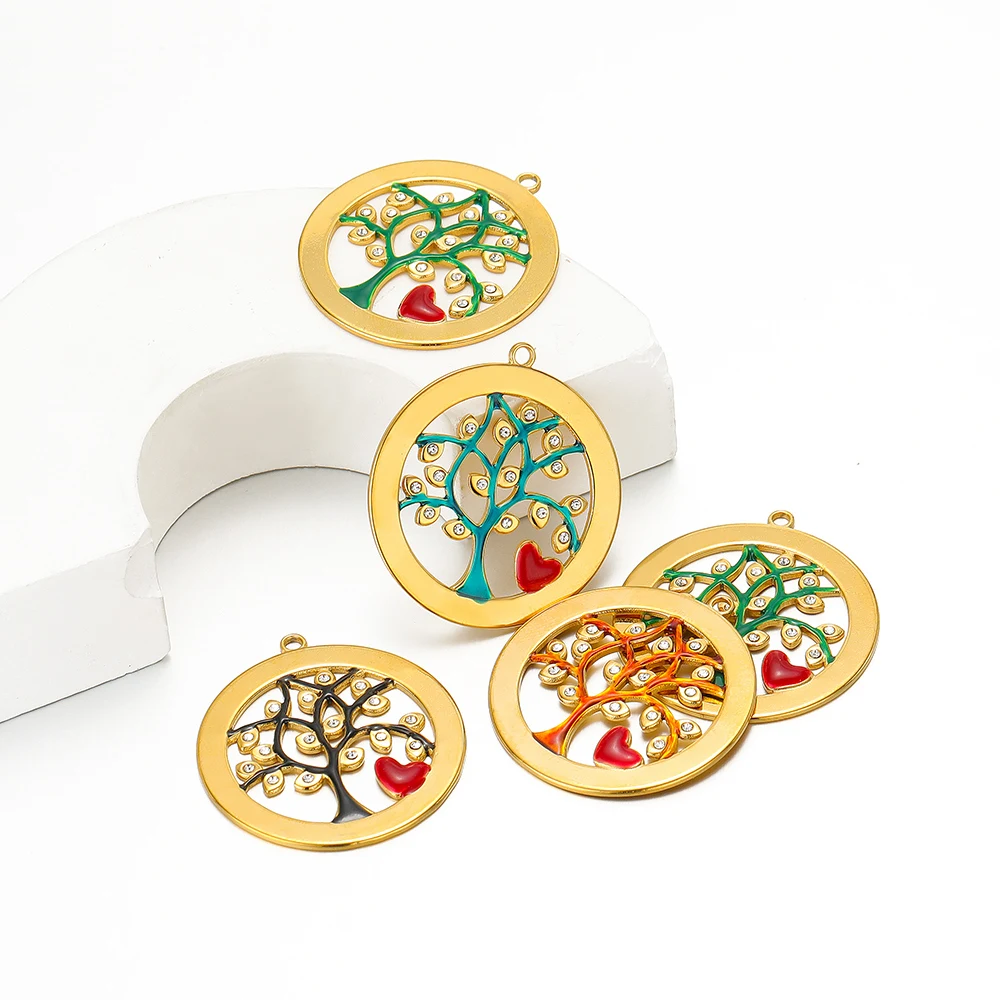 

5Pcs Gold Color Stainless Steel Enamel Tree Heart Charms Necklace Pendants for DIY Jewelry Bracelets Making Supplies Wholesale