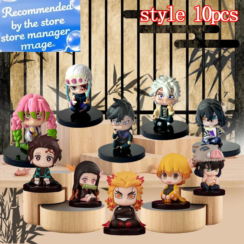 

Demon Slayer сидящая кукла-призрак, набор из 10 предметов, версия Q Tanjiro Nidouzi Inosuke Zenizu, фигурка, экшн-фигурка, модель фильма, детская игрушка в подарок