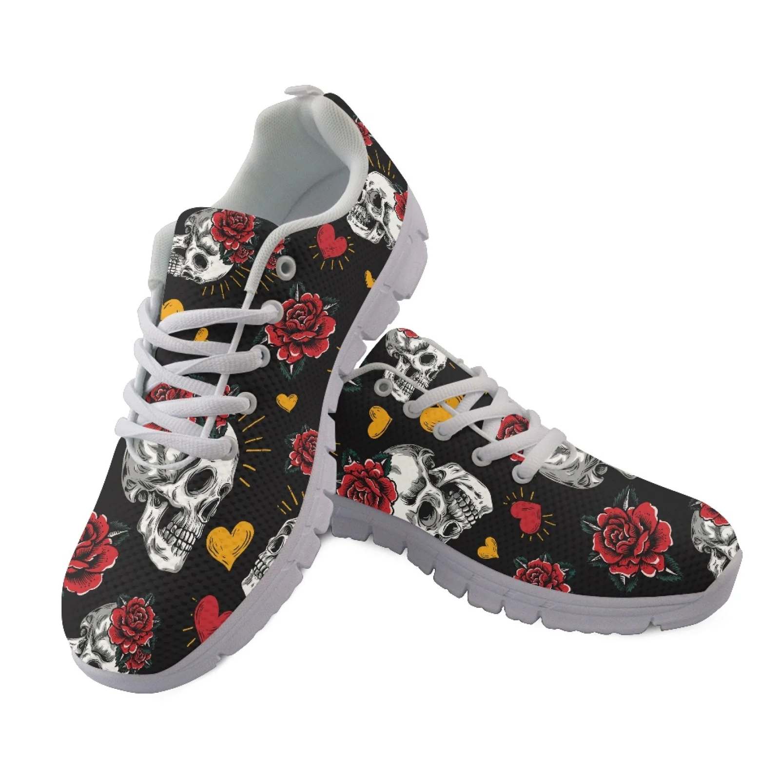 Coloranimal Skulls Roses New Trend Work Shoes Mens Sports Tennis Shoes Non-slip Sole Walking Shoes for Women