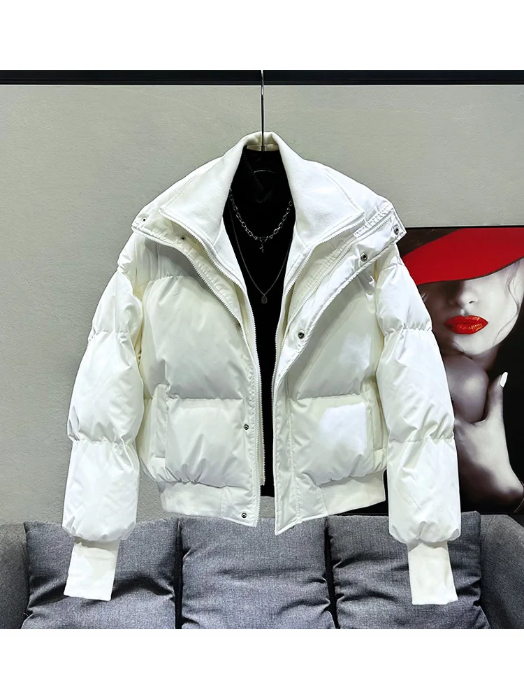 

Men's Casual ort Thiened Bread Coat Cotton Jaet Stand Collar Loose Fit Youth Faion Warm Pure Color Zipper Closure