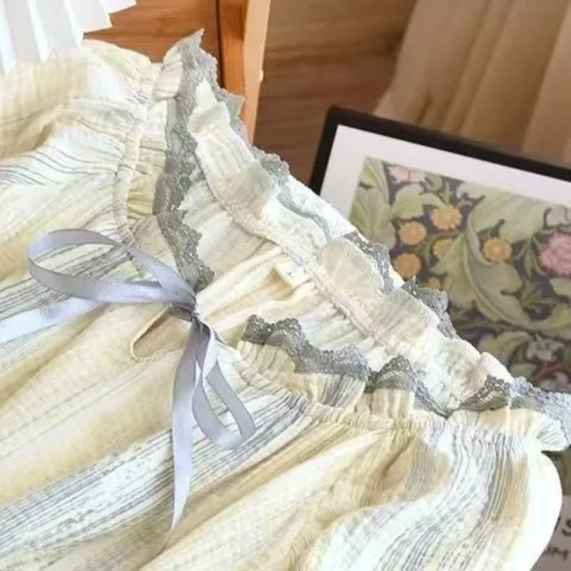 Pigiama 100% cotone donna primavera e autunno manica lunga Kawaii può essere indossato all\'esterno abito estivo sciolto tinta unita