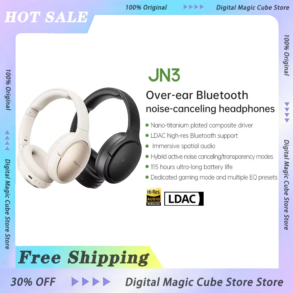 

FIIO JN3 Bluetooth 6.0 Headphones Noise Cancelling LDAC 40mm Titanium Driver Spatial Audio 115H Battery for Travel Gaming Gifts