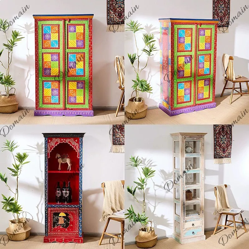 Southeast Asian Style Wooden Narrow Entryway Cabinet Room Divider Storage Shelf for Home Hallway