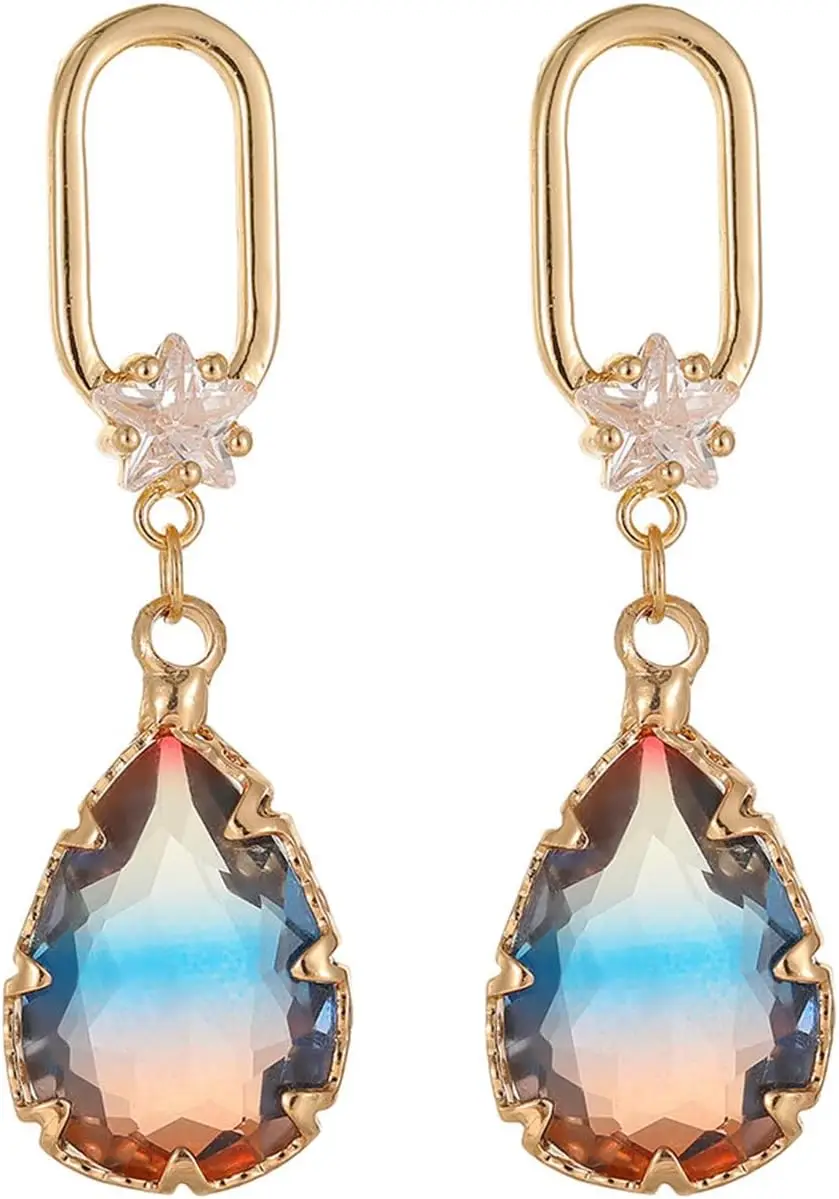 

Women's Water Drop Earrings Women's Earrings with Colored Crystal, Elegant and Noble Earrings