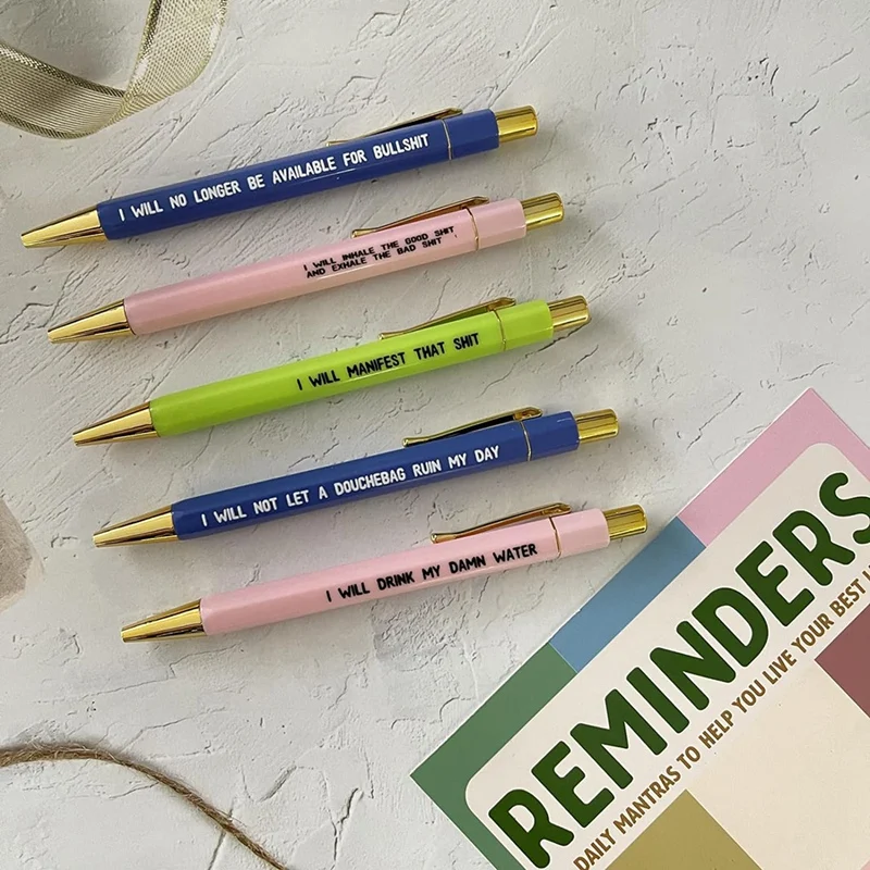 Reminder Daily Mantra Pens Funny Weekly Pens Fine Point Smooth Writing Pens 2Set