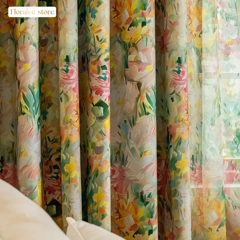 

1PC Luxury Printed Curtains for Living Room and Bedroom Oil Painting Windows American Thickened Blackout Custom Window Curtains