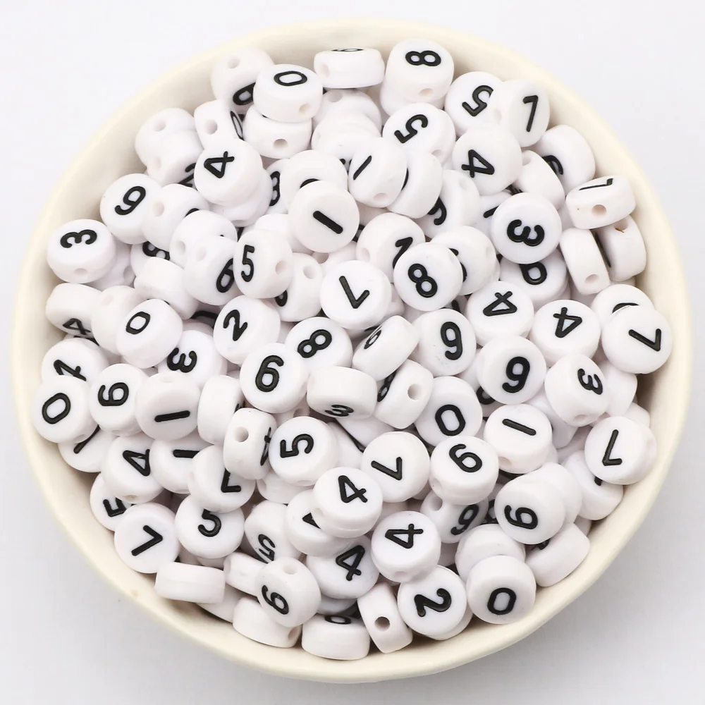 100pcs 7x4mm bianco numero perline piatte rotonde acriliche distanziatori allentati per gioielli che fanno accessori collana braccialetto fai da te