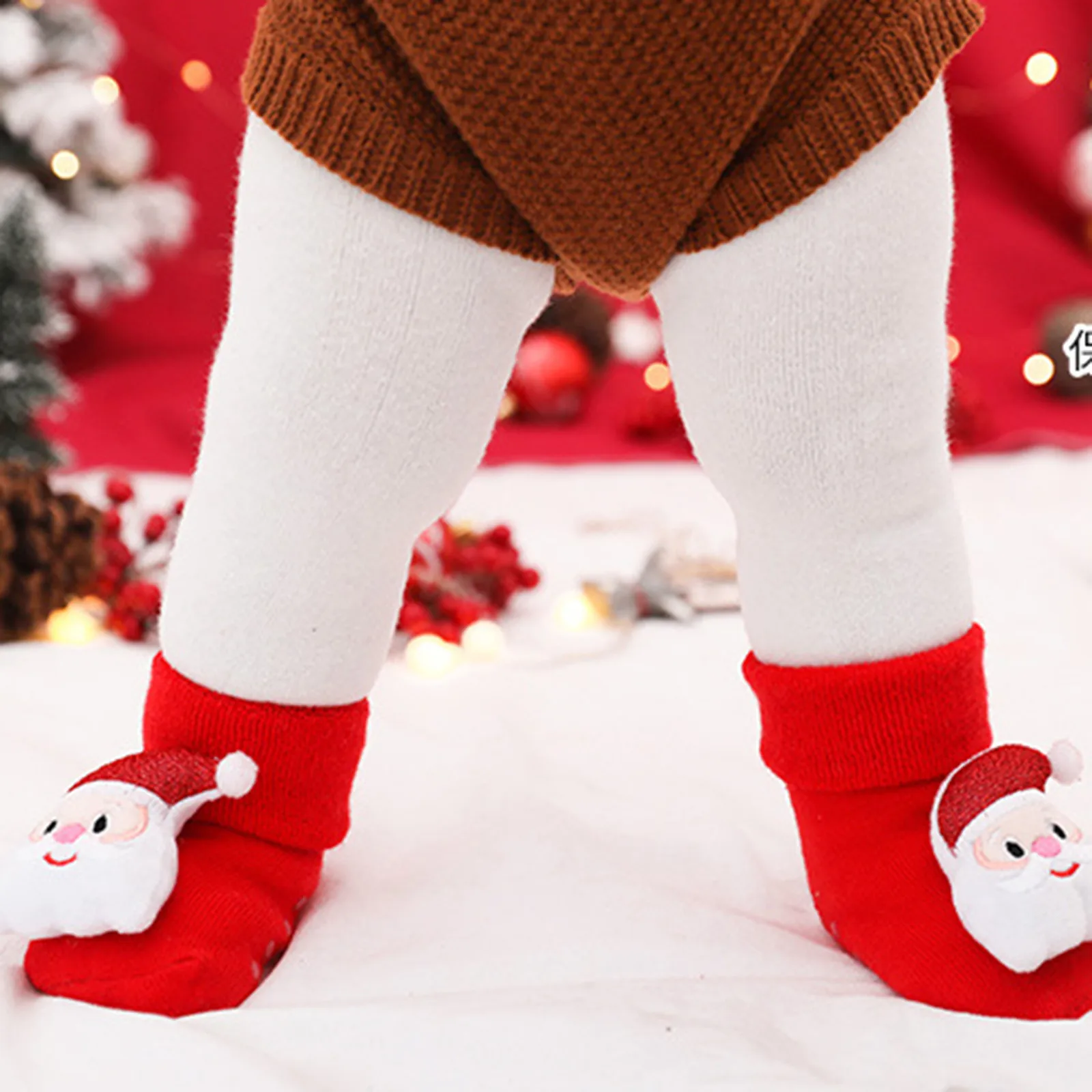 Kinder Frohe Weihnachten Nette Cartoon Puppe Strumpf Winter Terry Verdicken Anti-slip Thermische Baby Boden Lange Socken für Neugeborene