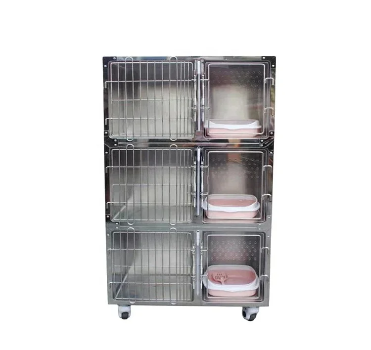 Veterinary Pet Cages For Cats 304 Stainless Steel High End Small Animal Cat Cage With Independent Cat Toilet