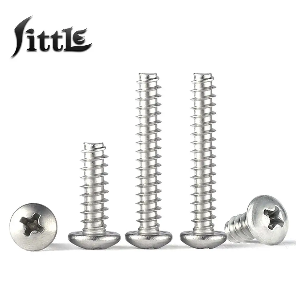 304 Stainless Steel Cross Round Head Flat Head Small Bolt M1 M1.2 M1.4 M1.7 M2 M2.2 M2.6 M3 M3.5 Flat Tail Self-tapping Screws