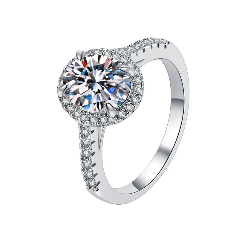 

Oval 2-Carat Moissanite Ring Mounts In Stock, Cross-Border Wholesale S925 Sterling Silver Women's Rings, GRA Accessories