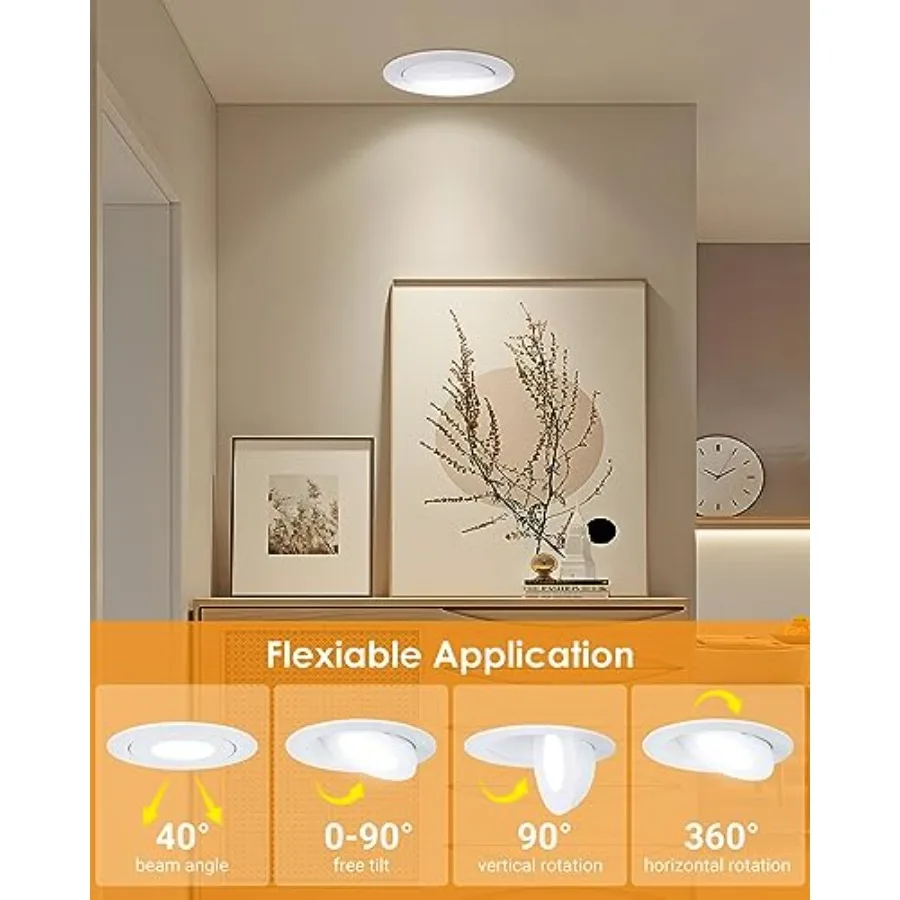 Gimbal LED Recessed Light Recessed LED Swivel Gimbal Canless Light 0° Rotation 90° Tilt