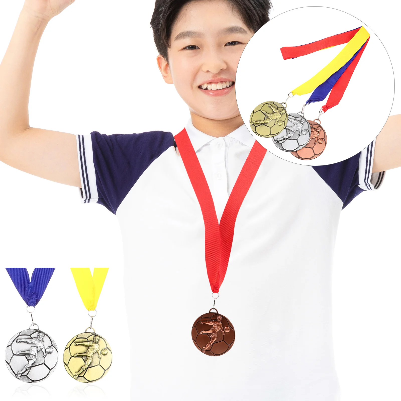 

3pcs Soccer Metal Alloy For Sports Competition Marathon Decorative Medals Durable Award Prizes Contest Competition Medals For