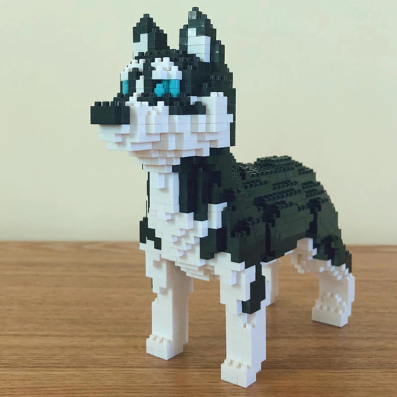 Stand Huisdier Pop Model Diy Mini Diamant Blokken Bakstenen Gebouw Dier Wereld Siberische Husky Hond Speelgoed Voor Kinderen