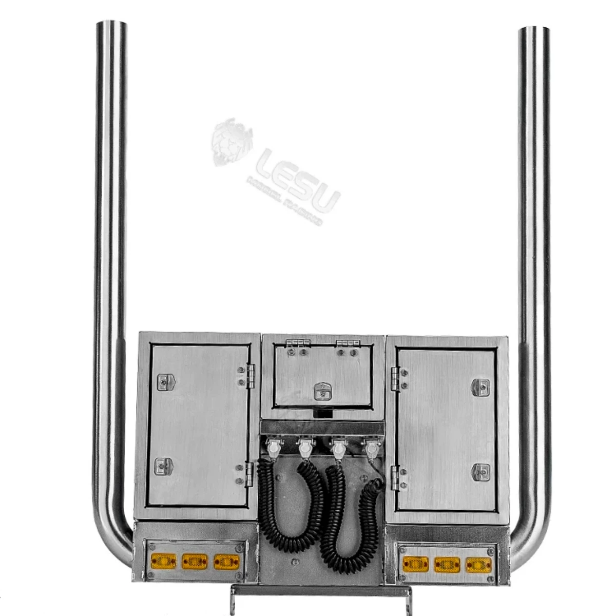 Lesu Metal Dual Exhaust Stack With LED Light Wire Bracket Toolbox Full Assembly For Tamiya 1/14 RC Truck Simulation Mod Parts