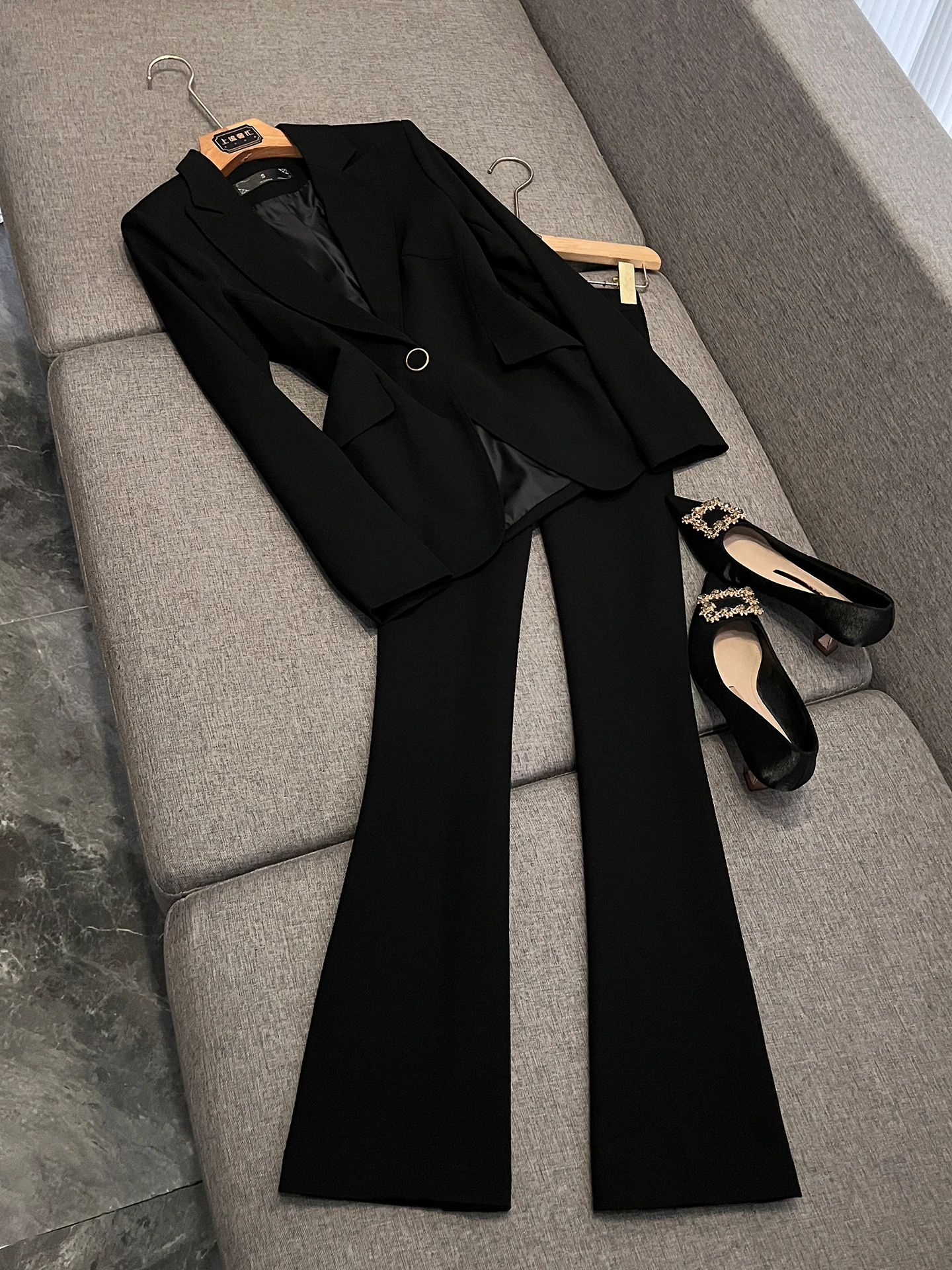 

Ele Bla Suit Set for Women Spring Profional Office Wear President Sle Slimming Commute Workplace Ensemble P8