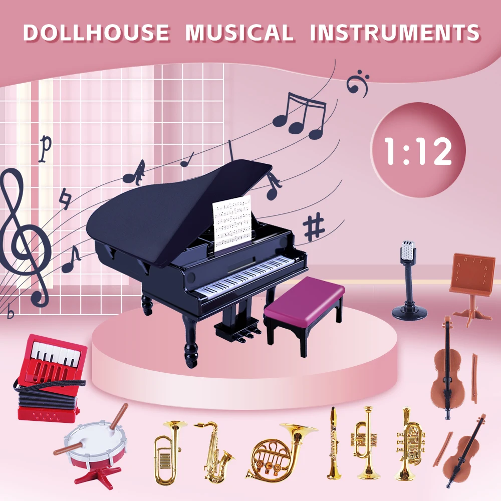 1 12 Scale Dollhouse Furniture Dollhouse Scene Accessories Miniature Items Mini Grand Piano Toys Girl Saxophone Instrument Set