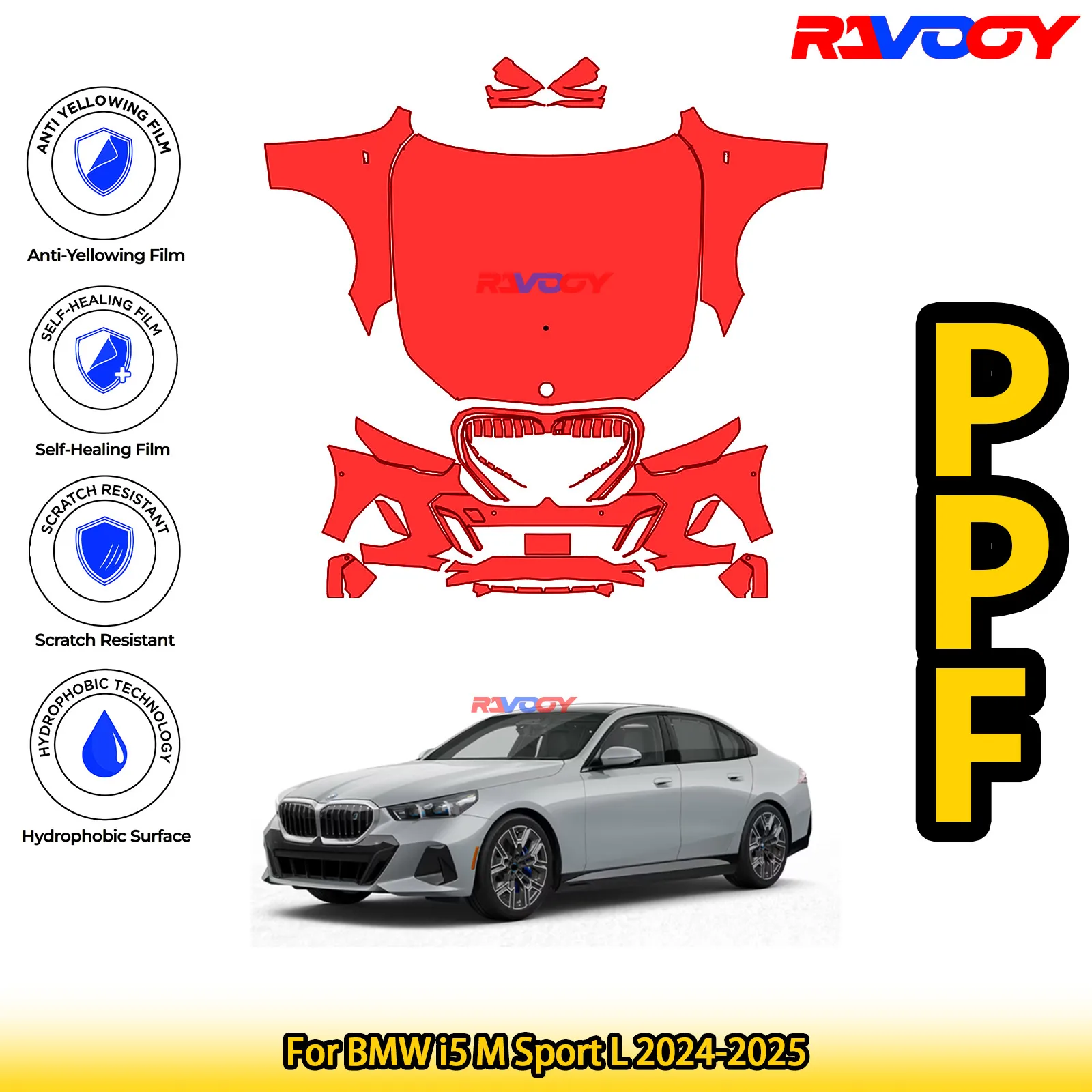 

For BMW i5 M Sport L 2024-2025 Glossy Matte Black Precut front PPF Kit Paint Protection Film