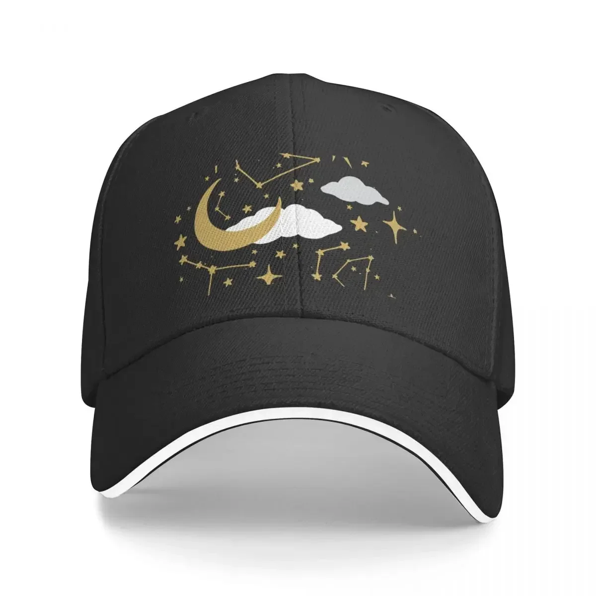 Celestial Stars and Moons in Gold and White Baseball Cap Fashion Beach Hat Luxury Brand Men's Baseball Women's