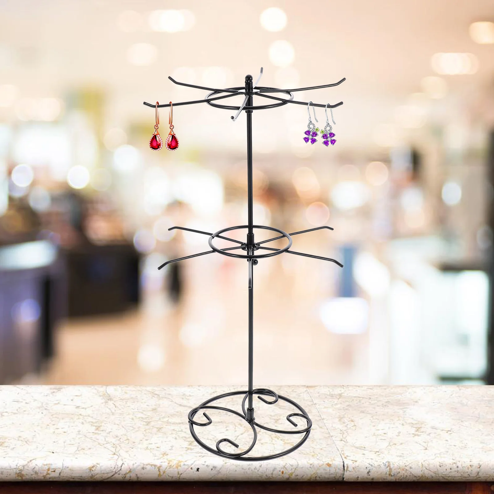 

2 Tier Jewelry Stand Ring Holder Necklace Bracelet Storage Black Display Rotating