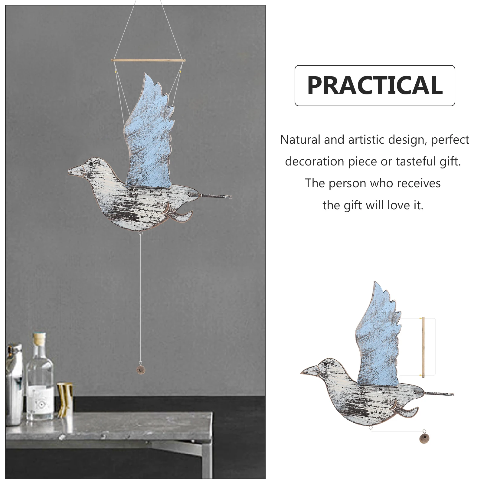 

Charm Wooden Toy Animal Hanging Decoration Blue Pendant Vintage Home Decor Seagull nament Mediterranean Pendant Wooden Craft