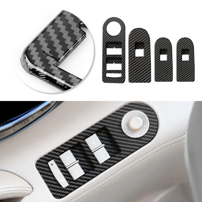 

For Buick Lacrosse 2009 2010 2011 2012 4pcs Car Styling ABS Carbon Fiber Door Armrest Window Lift Switch Cover Trim Accessories