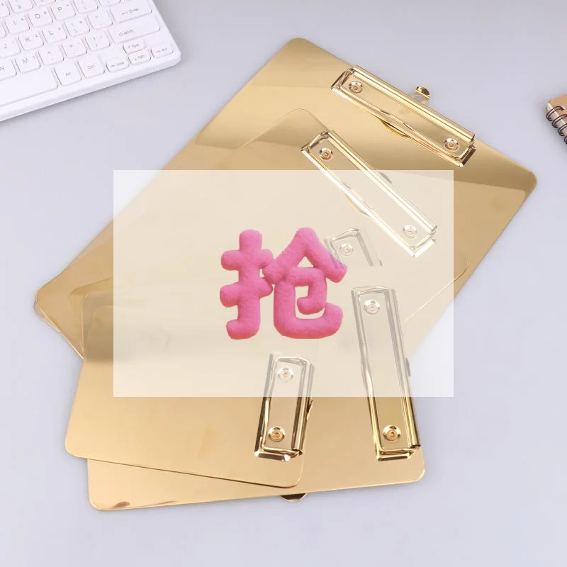 

Золотистый планшет для письма из нержавеющей стали с металлическим зажимом для документов и канцелярских принадлежностей для офиса и школы