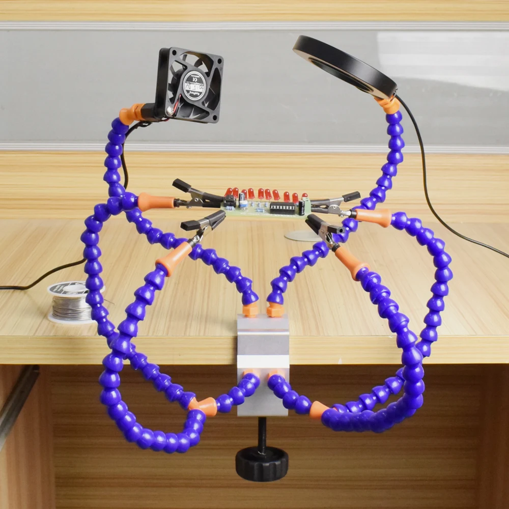 NEWACALOX-مشبك مكتب مرن للحام ، حامل للـ cb ، محطة لحام يدوية مساعدة ، مكبر LED 3X ، مكبرة مستعملة ثالثة