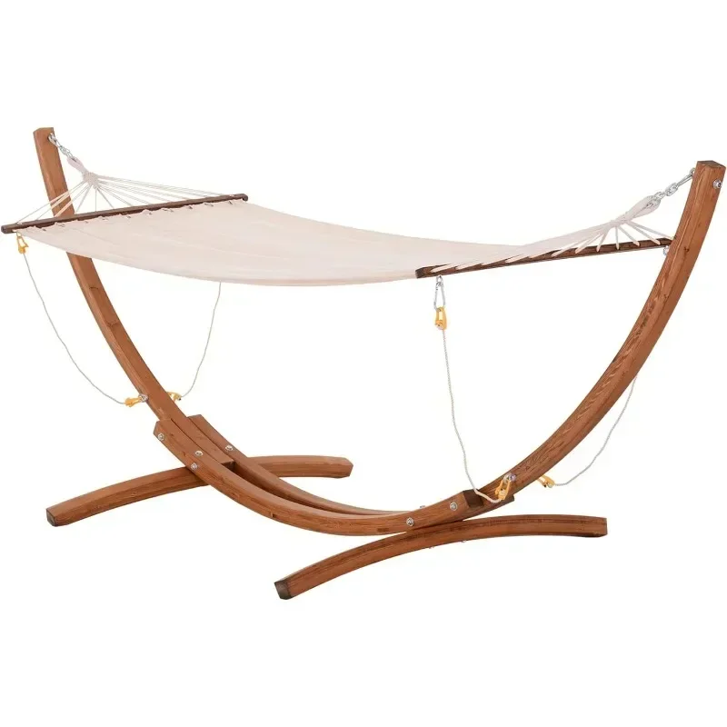 

10' Wood Outdoor Hammock, Hammock With Stand Rainbow Bed, Heavy Duty Roman Arc Hammock For Single Person