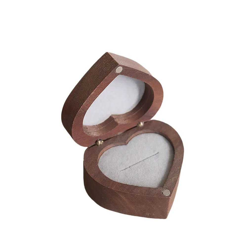 

1/2 Slots Heart Rings Holder Anti-collision Proposal Walnut Wood Rings Box Storage Wedding Rings Bearer Box Couples