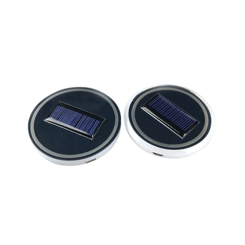 2Pcs Car Led Cup Holder Water Cup Mat Solar Rechargeable RGB Light Decor Cover Luminous Trim Lamp Pad Ornament Coaster