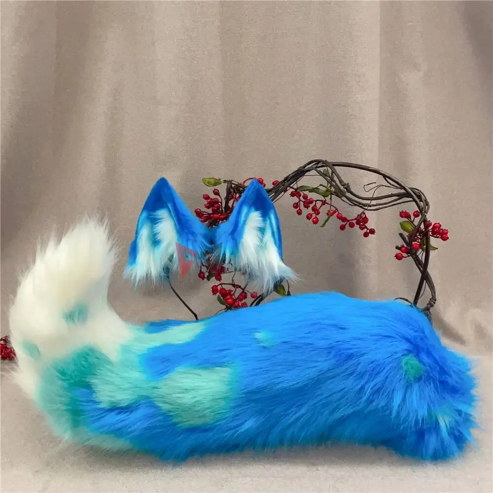 New Hand Made Work Halloween Blond Red Wolf  Wolves Ears Hairhoop Headwear Tail  Black Green Costume Accessories Custom Made