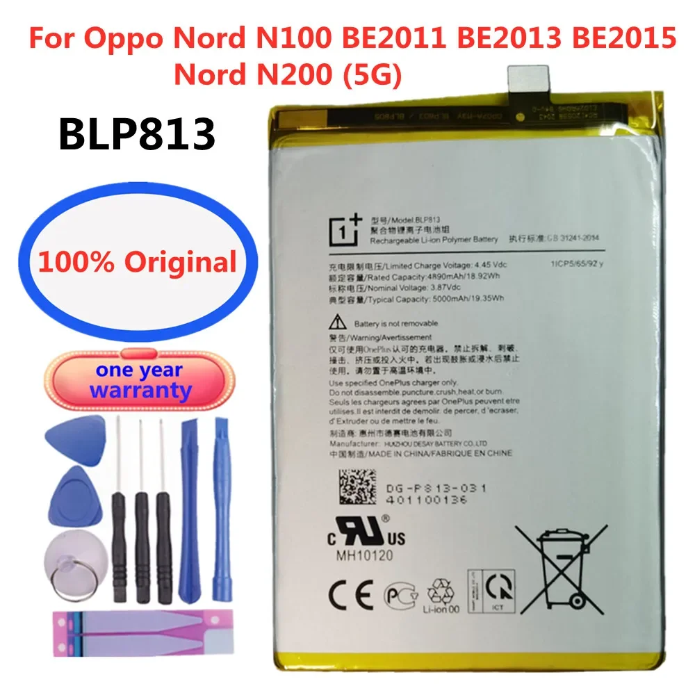 New High Quality BLP813 Battery For Oppo Nord N100 BE2011 BE2013 BE2015 / Nord N200 5G 5000mAh Mobile Phone Batteries + Tools